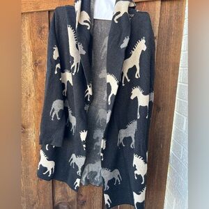 Anthropologie Black and Cream Horse Cardigan